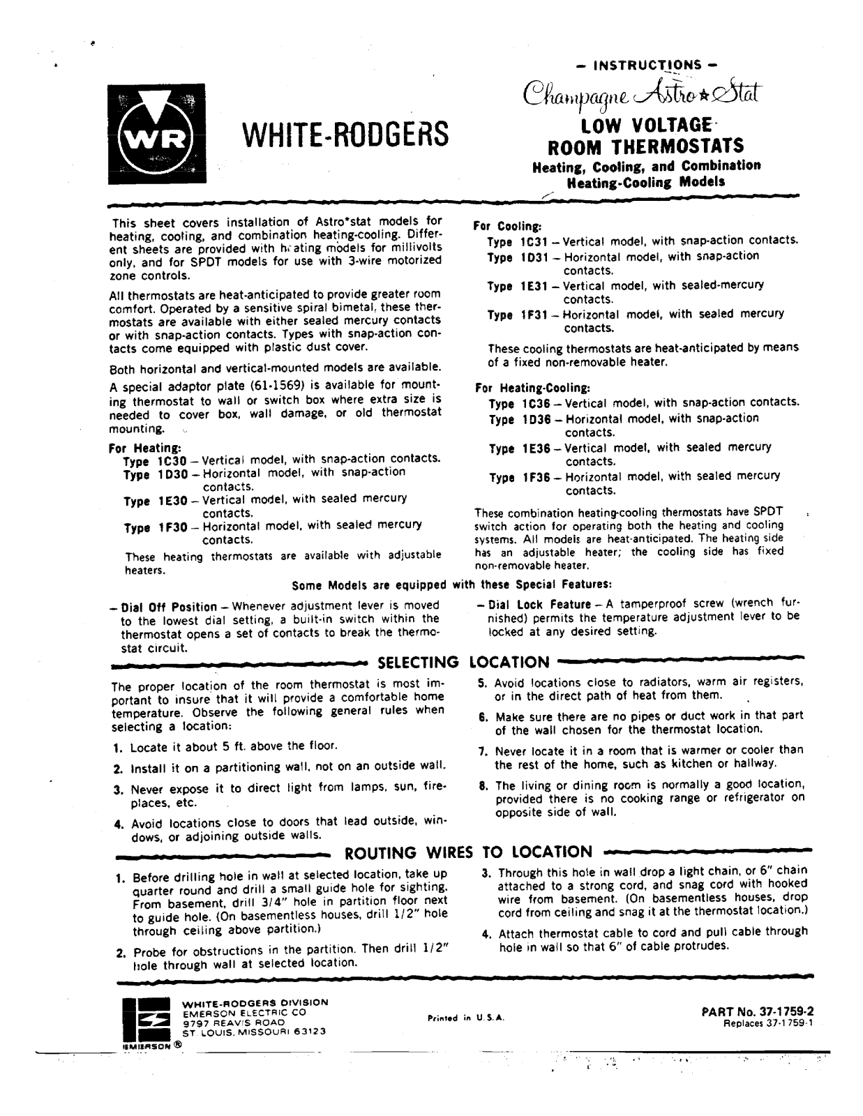 White Rodgers 37-1752-2 User Manual