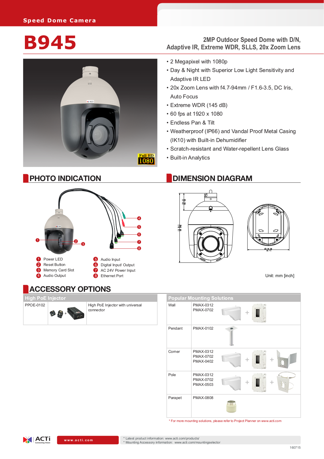 ACTi B945 Specsheet