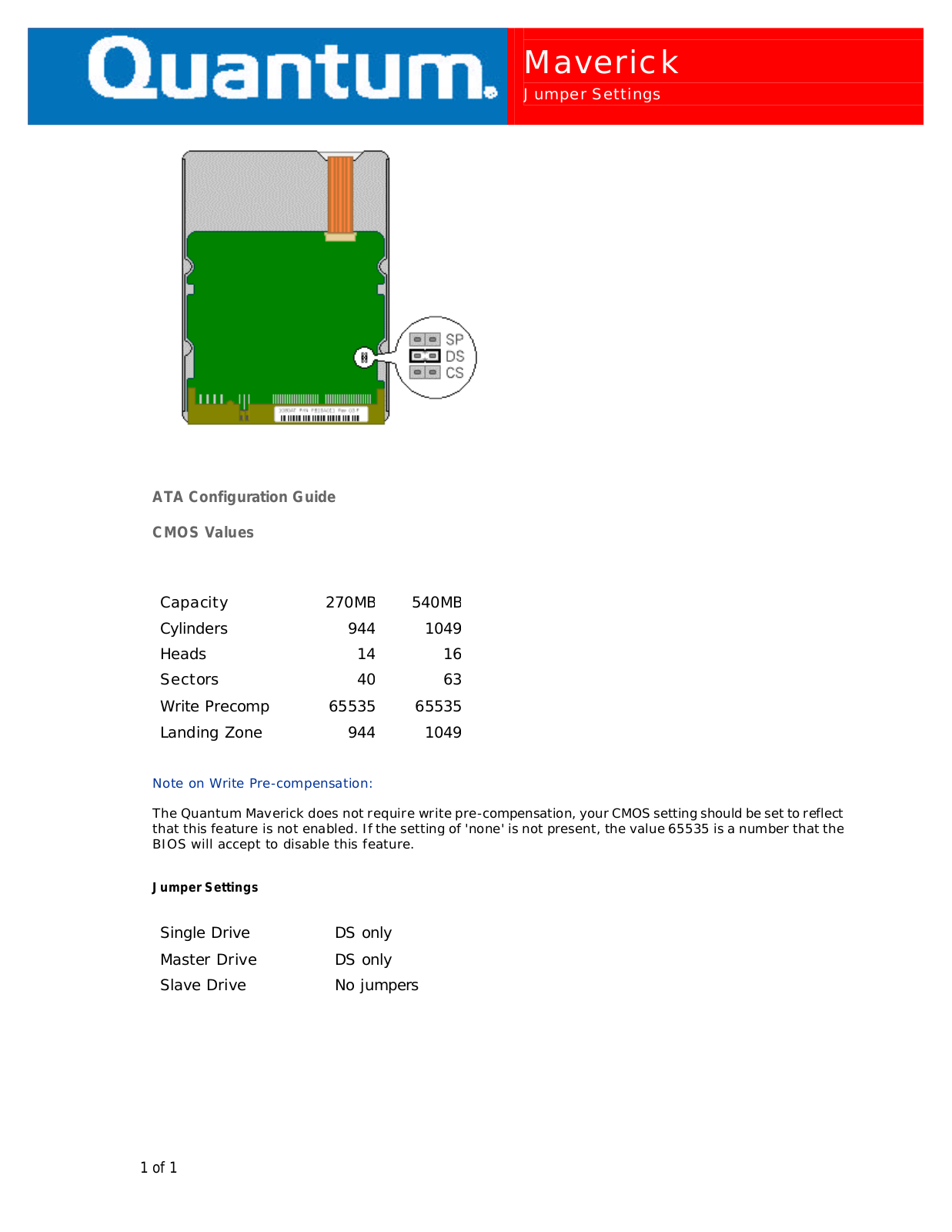 Seagate MAVERICK JUMPER SETTINGS ATA User Manual