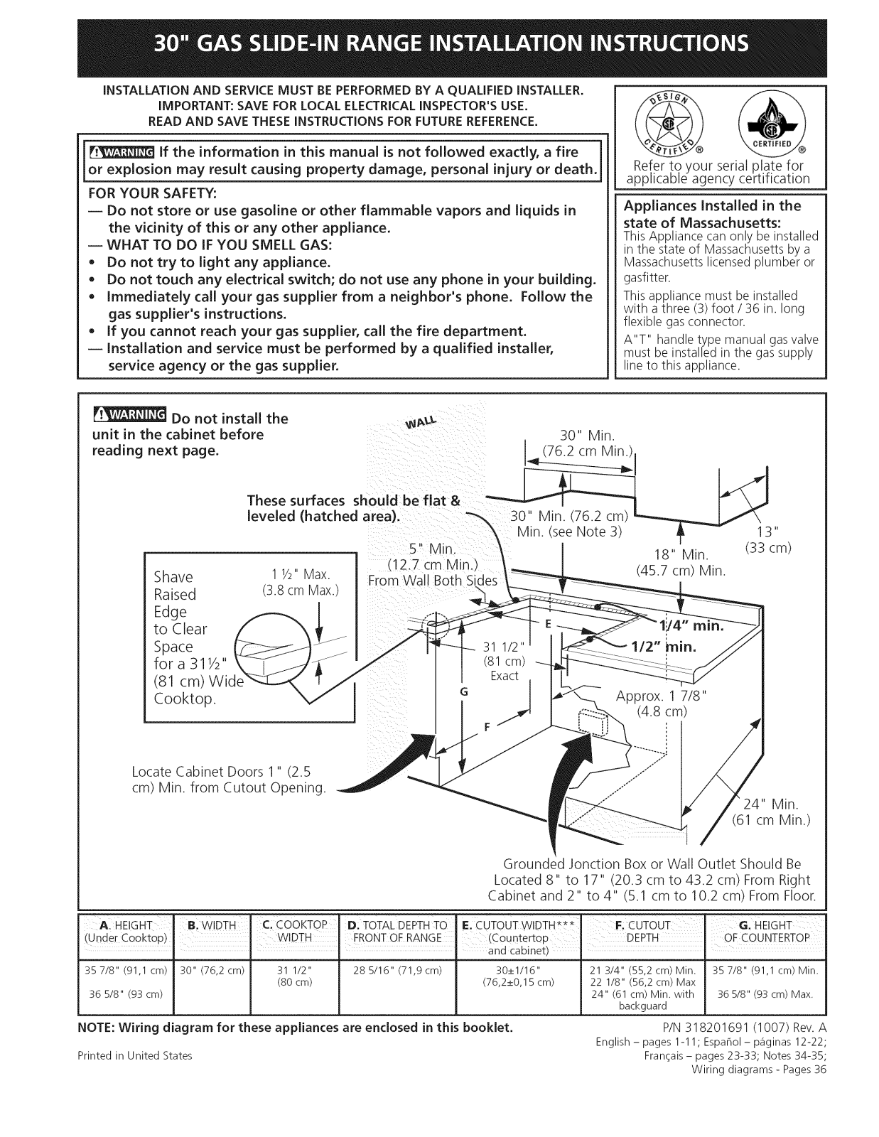 Frigidaire CPGS3085KF5, CPGS3085KF7, FGGS3045KBC, FGGS3045KBD, FGGS3045KBE Installation Guide - ManualMachine.com