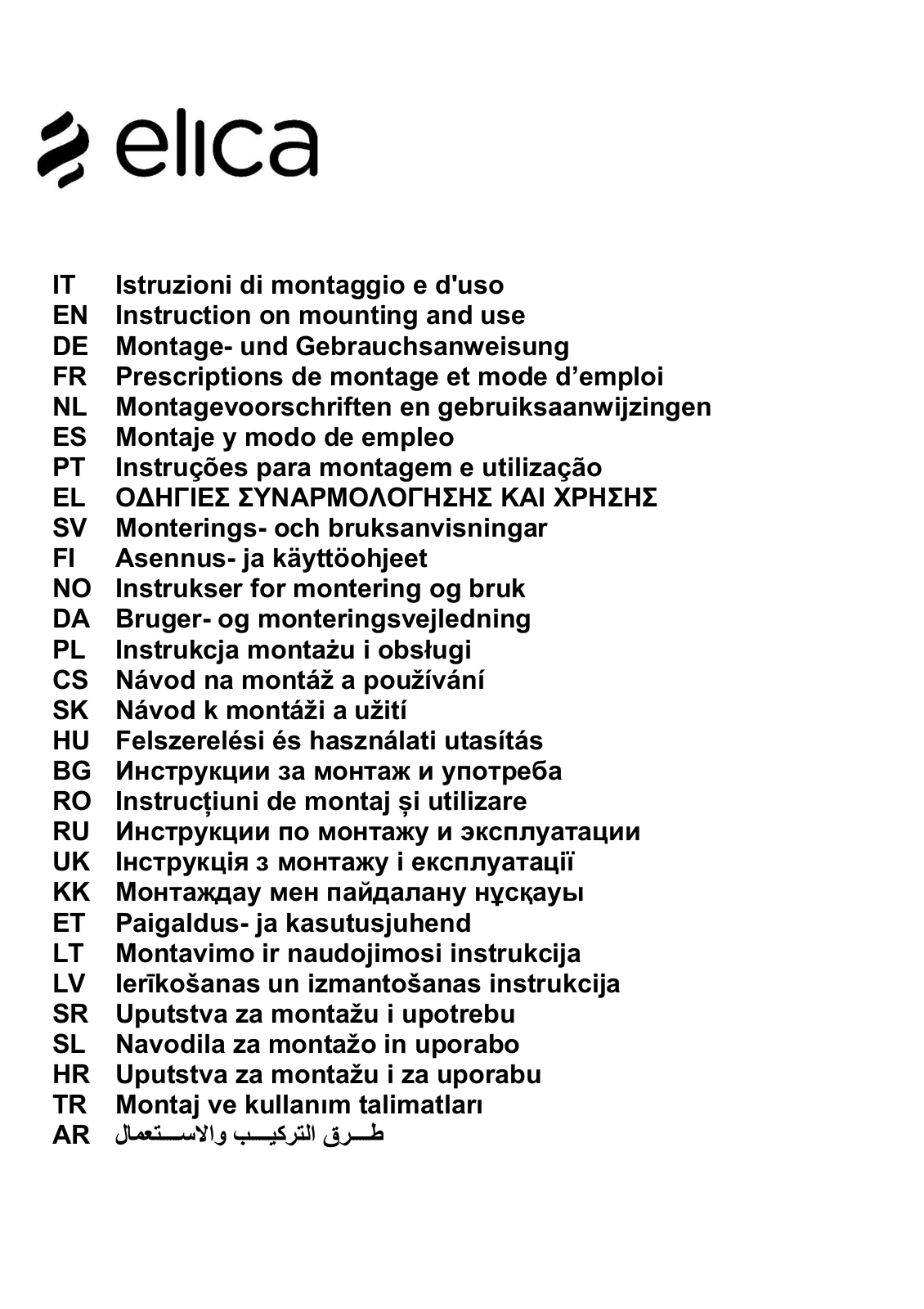 Elica REEF IX/A/90 User Manual