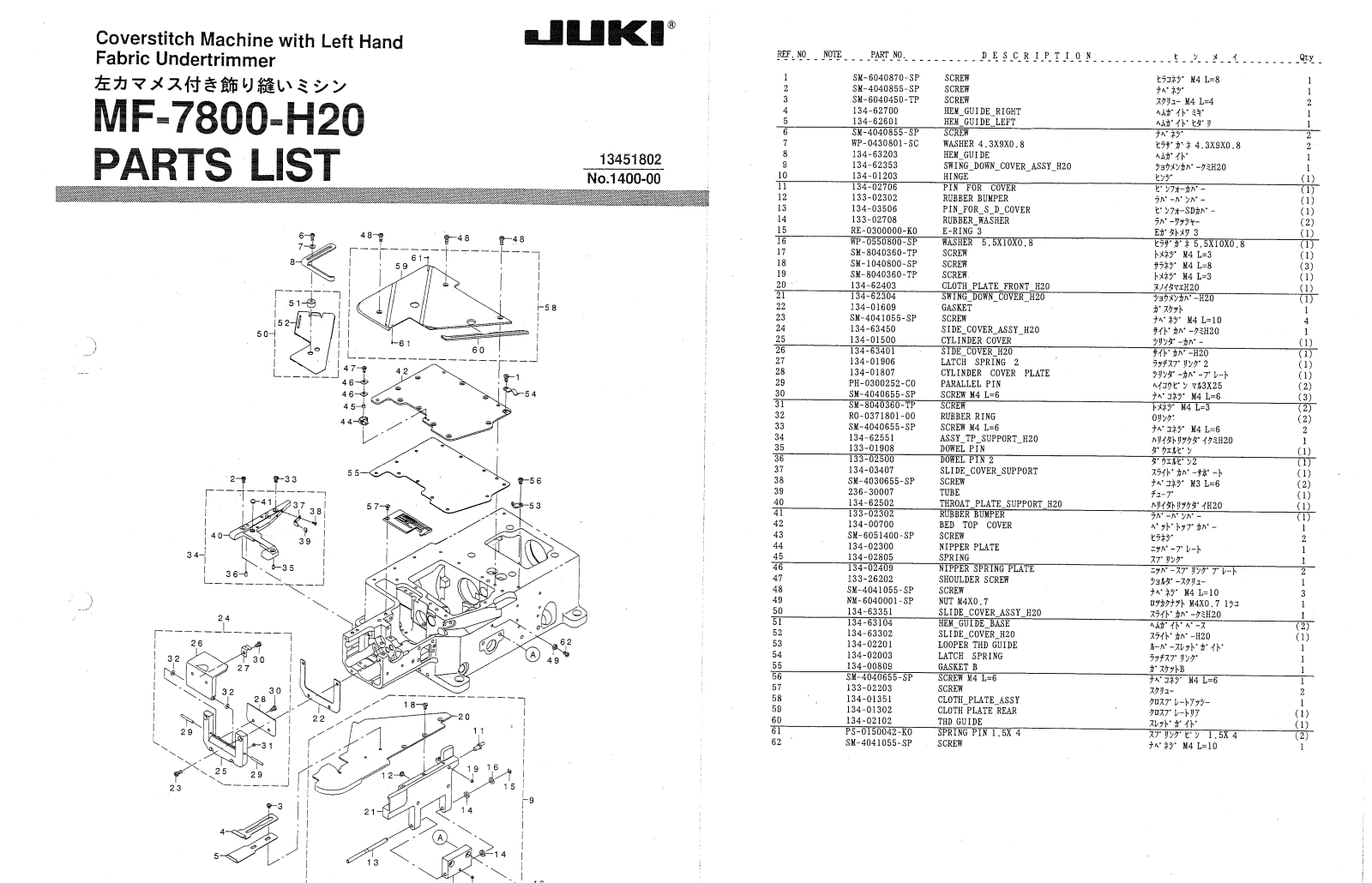 JUKI MF-7800-H20 Parts List