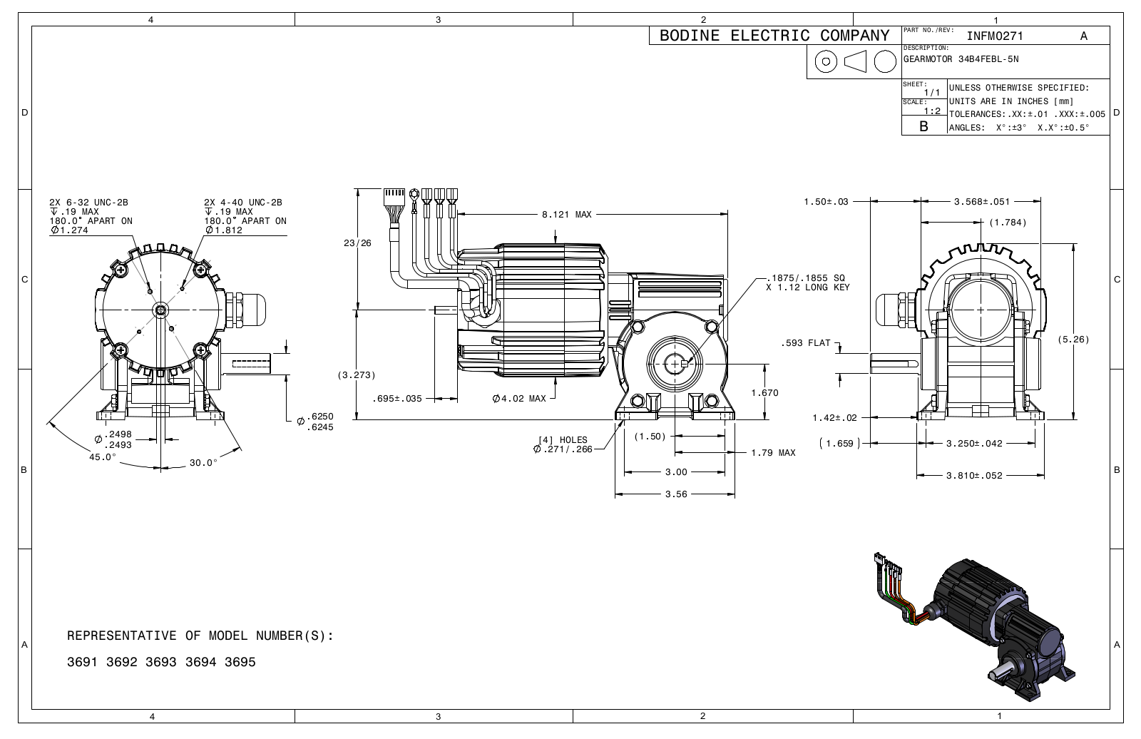 Bodine 3691, 3692, 3693, 3694, 3695 Reference Drawing