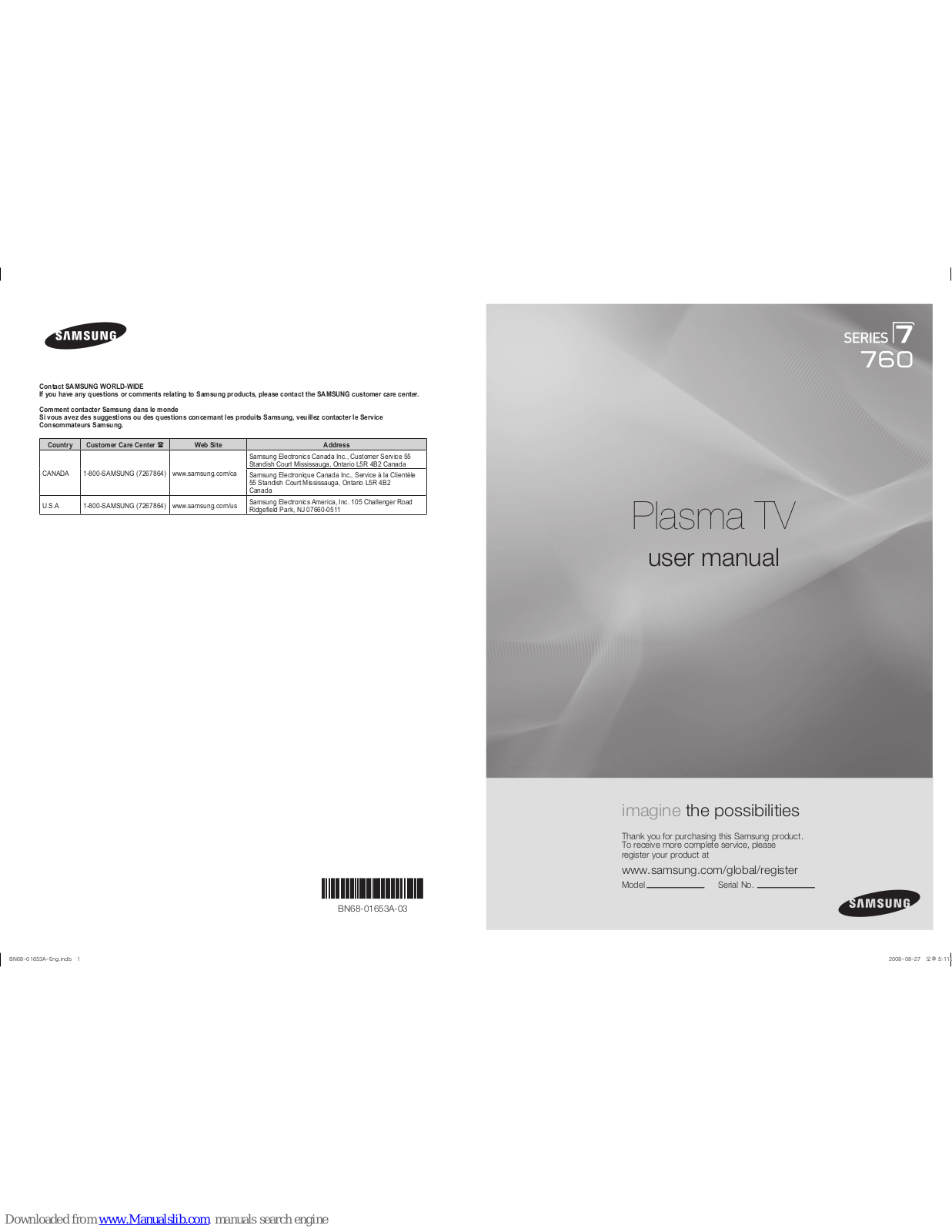 Samsung 760 Series, PN50A760, PN58A760 - 58