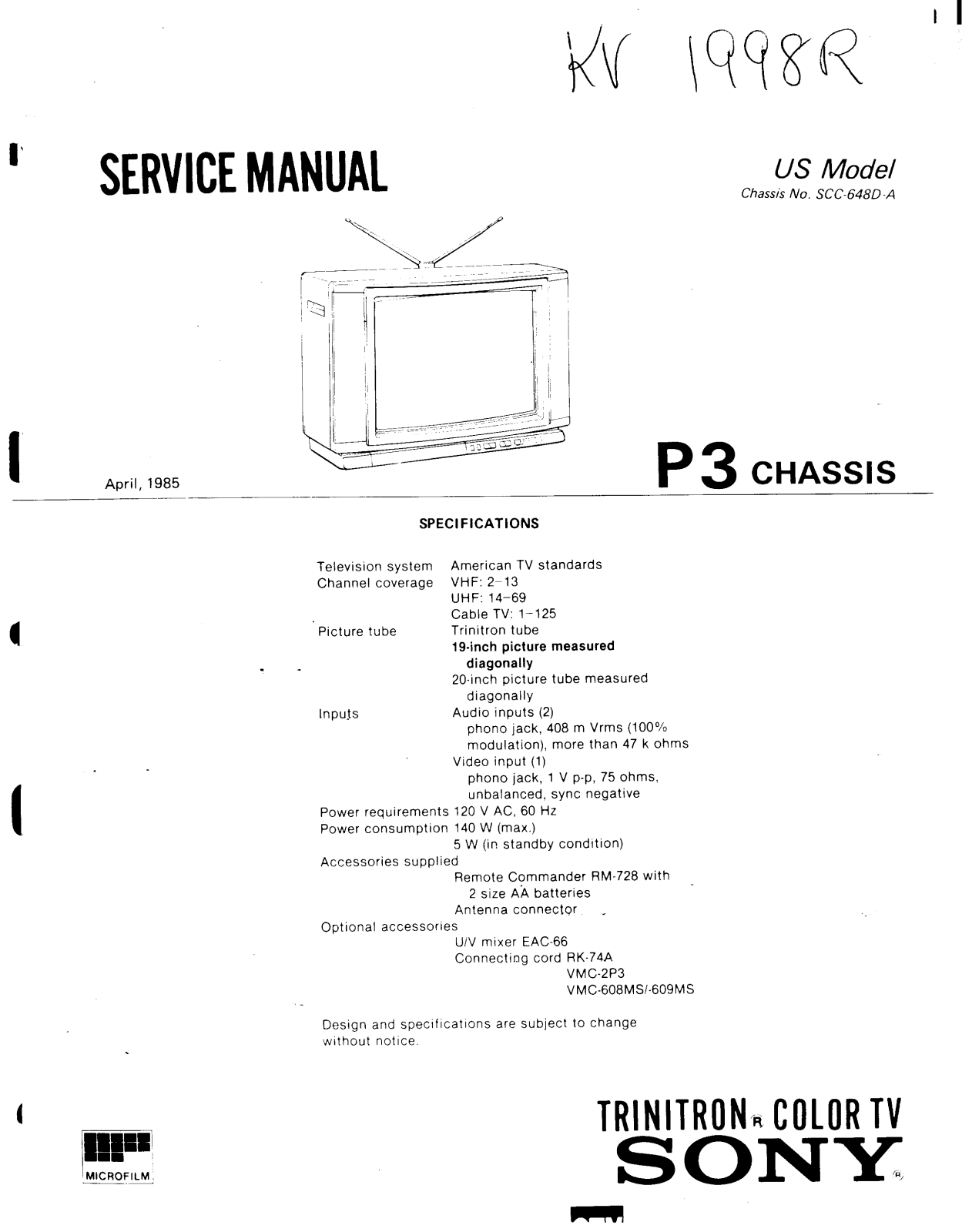 Sony KV-1998R Operating manual