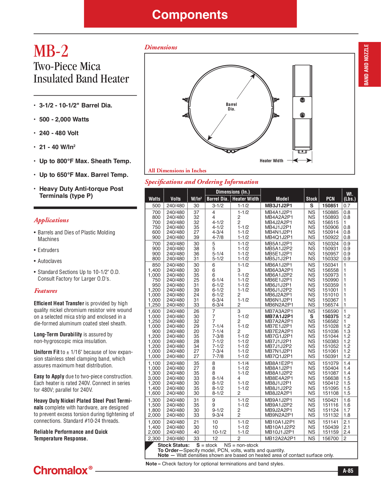 Chromalox MB-2 Catalog Page