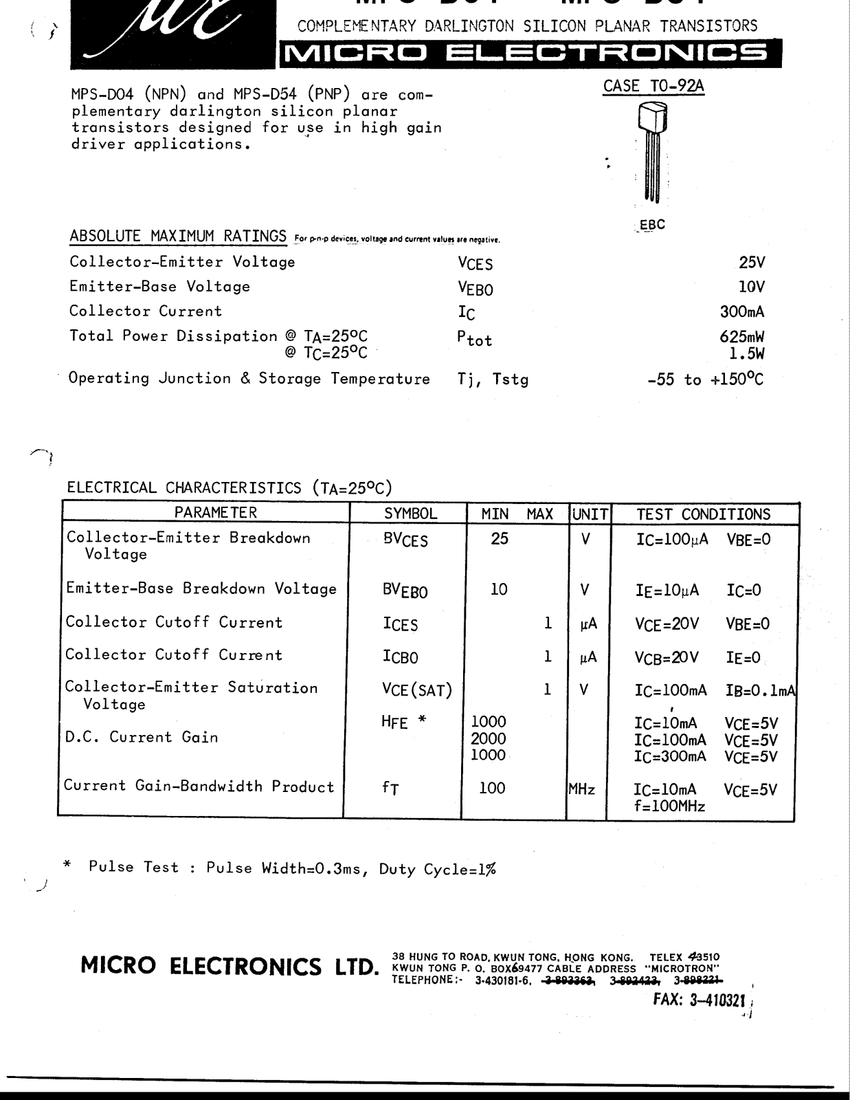 MICRO MPS-D04 Datasheet