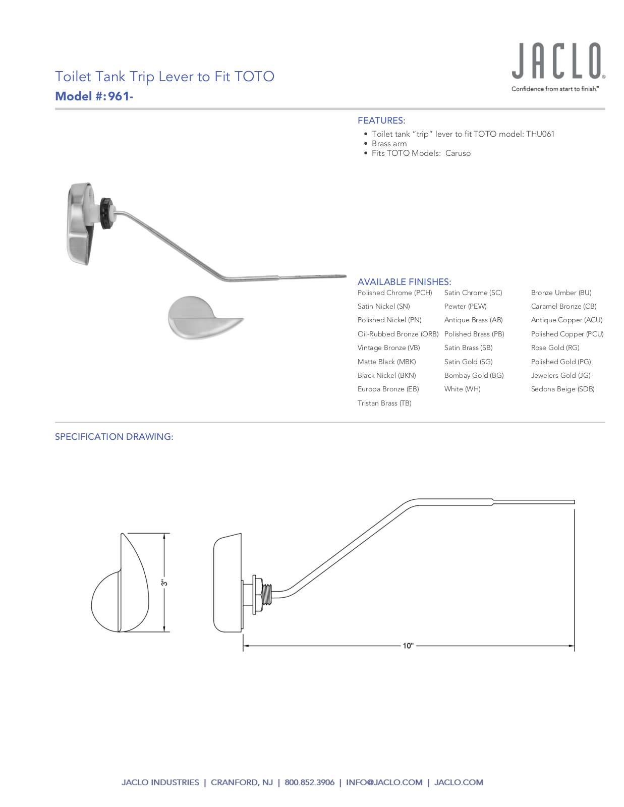 Jaclo 961 User Manual