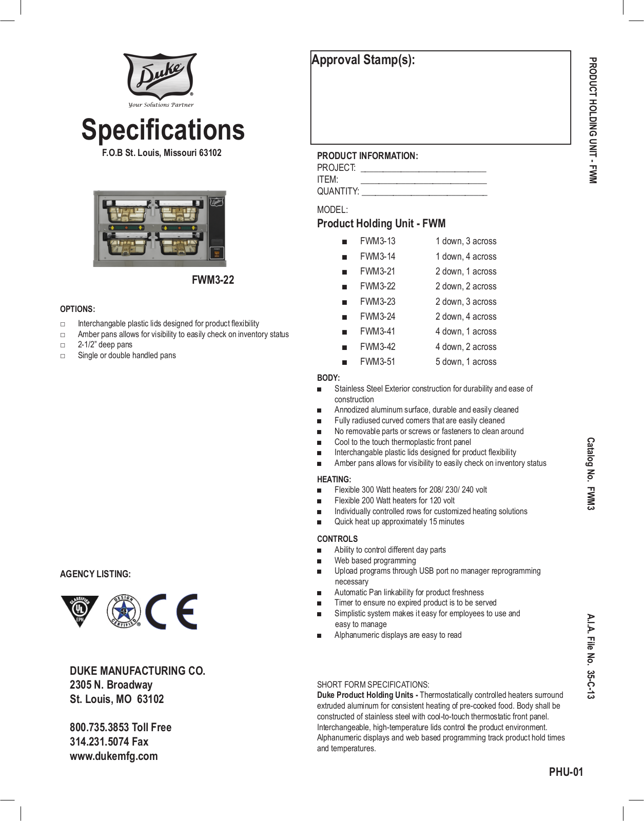 Duke FWM3-13 User Manual