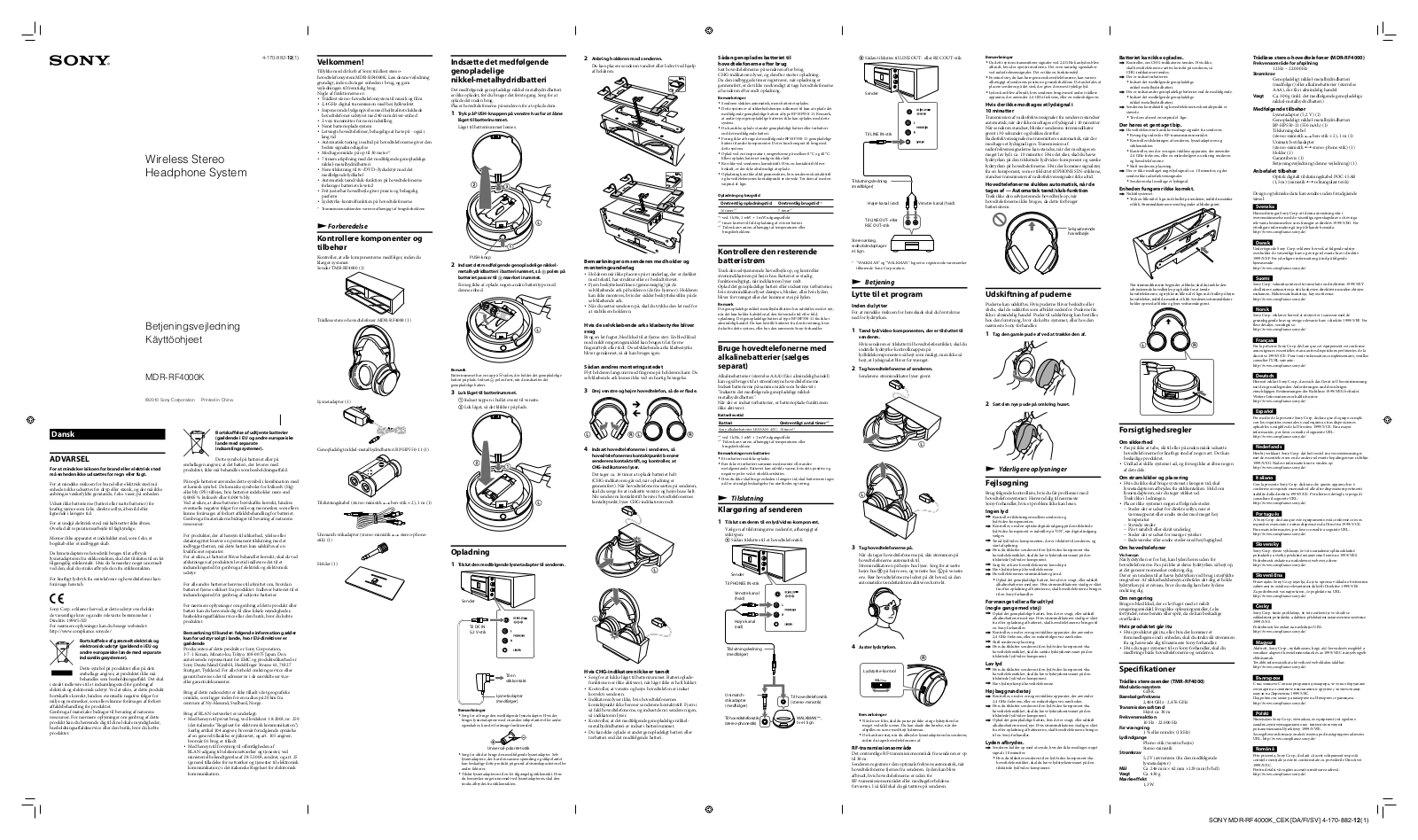 Sony MDR-RF4000 Operating Manual