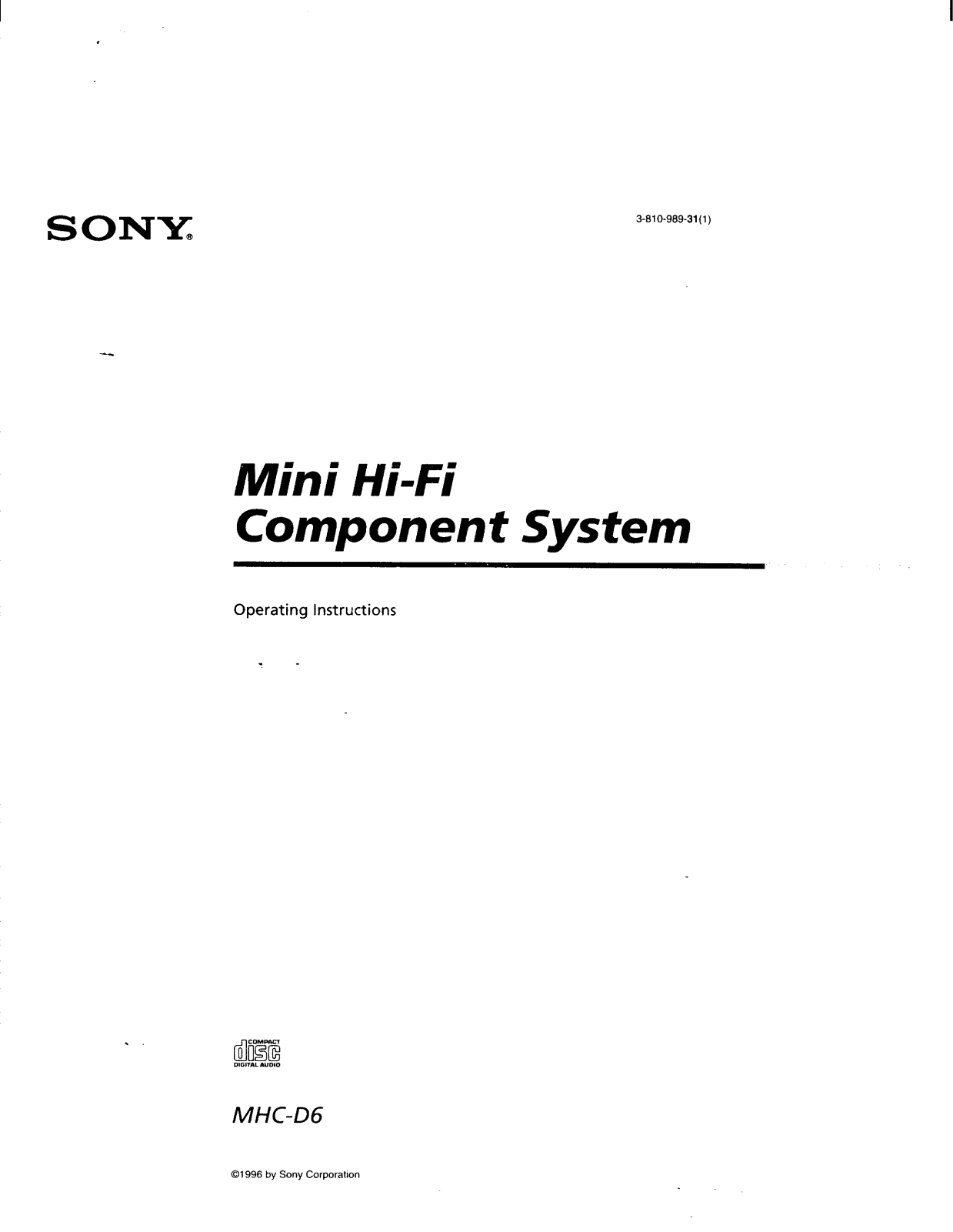 Sony MHC-D6 Operating Manual
