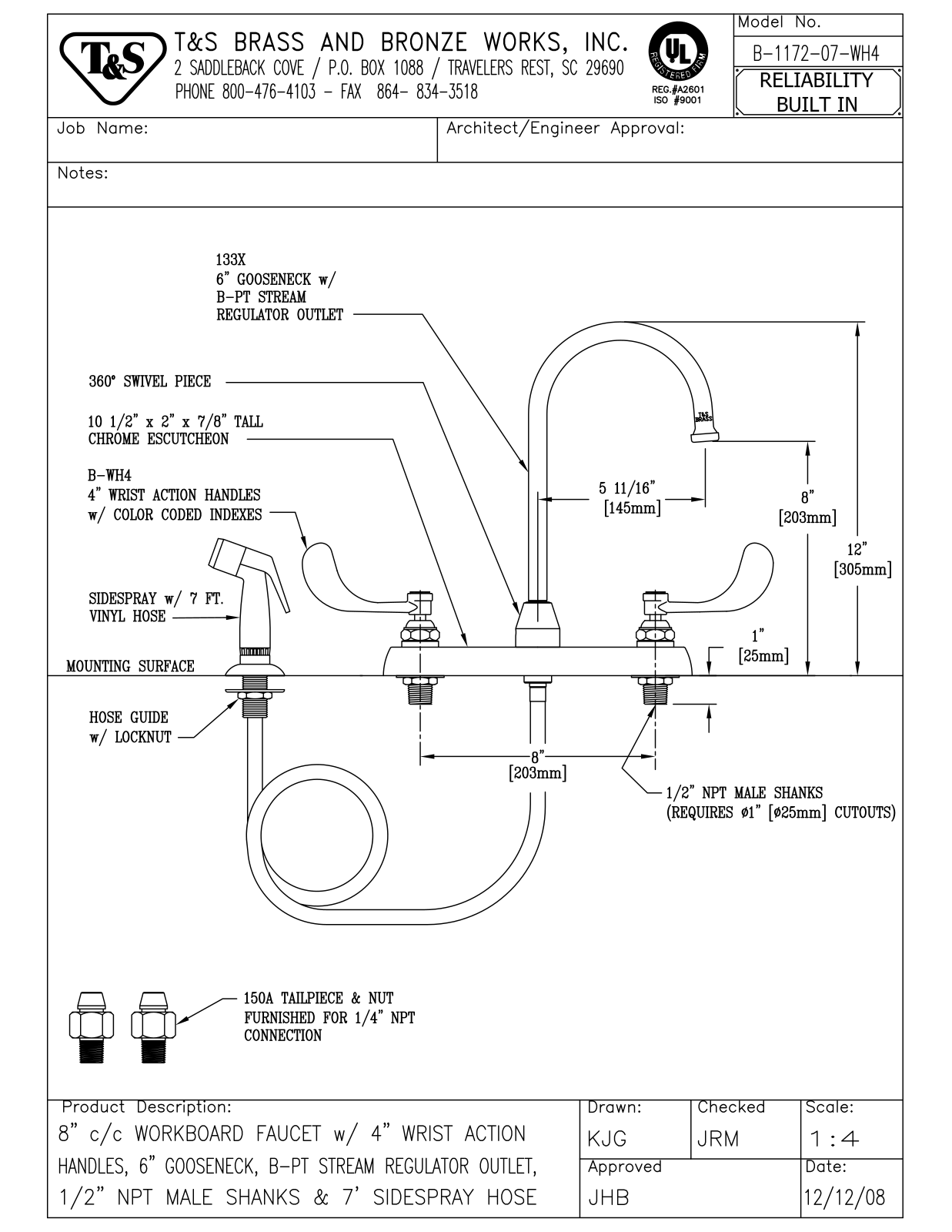 T & S Brass & Bronze Works B-1172-07-WH4 General Manual