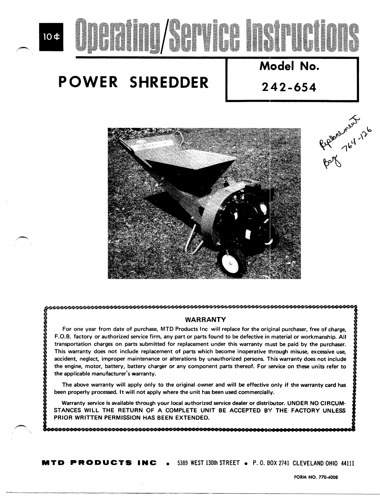 MTD 242-654 User Manual