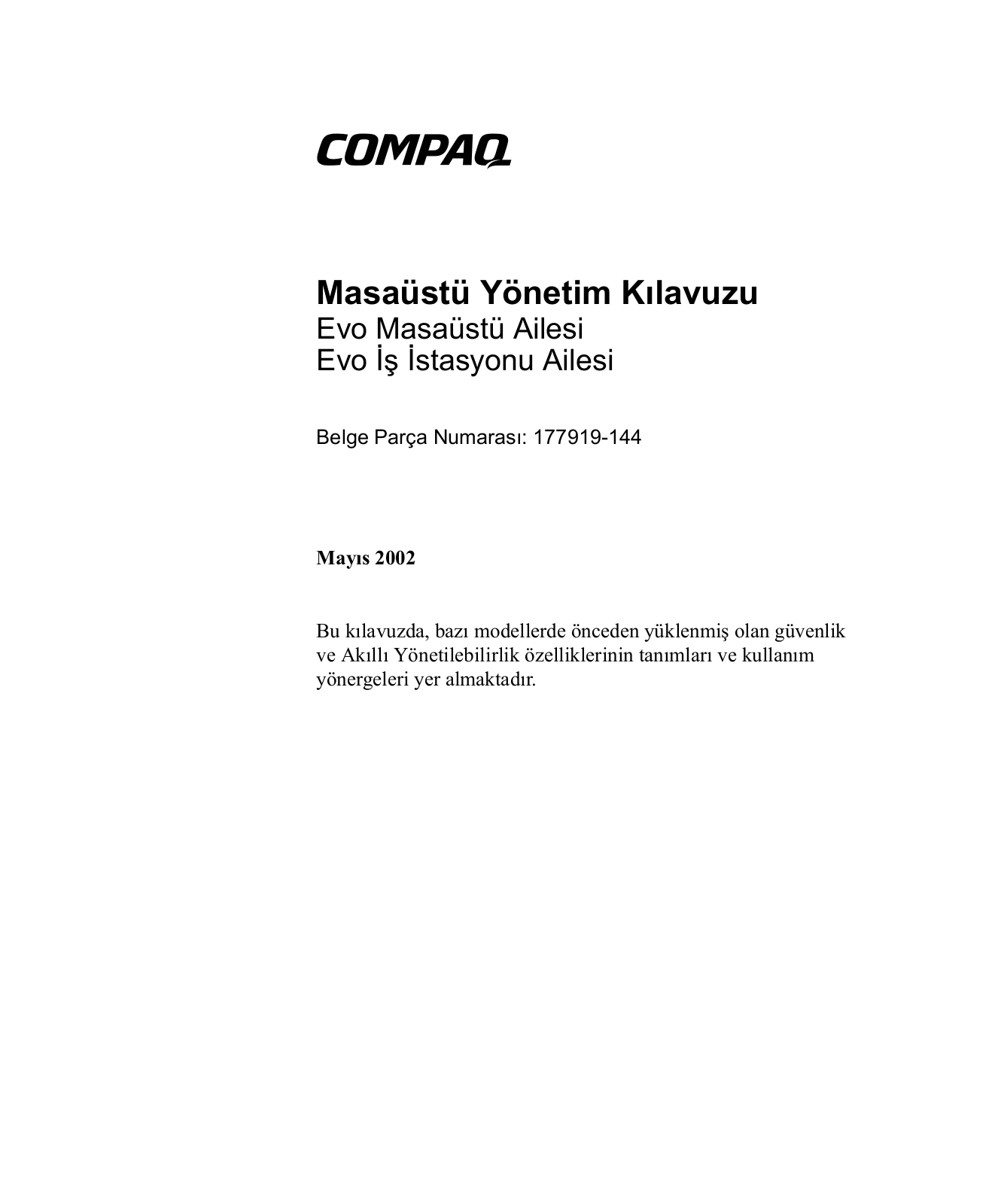 Hp COMPAQ EVO D510 SMALL, COMPAQ EVO D510 CONVERTIBLE MINITOWER, COMPAQ EVO D310 MICROTOWER User Manual