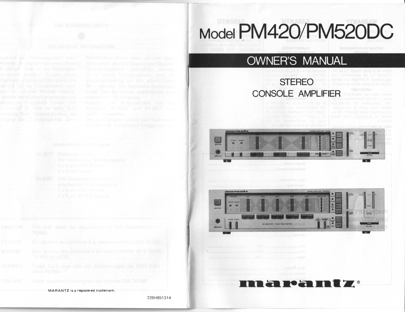 Marantz PM520DC, PM-420 Ownersmanual