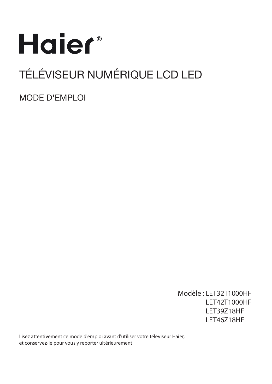 Haier LE42H6600CU User Manual