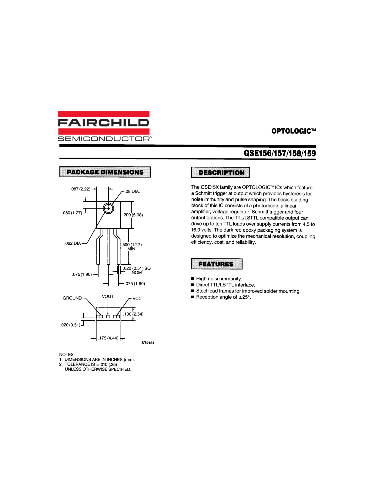 Fairchild Semiconductor QSE156, QSE157, QSE158, QSE159 Datasheet