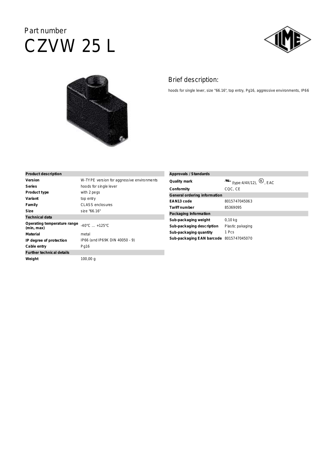 ILME CZVW-25L Data Sheet