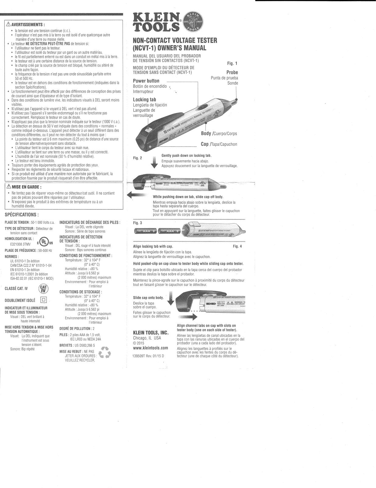 Klein Tools NCVT-1 Owners Manual