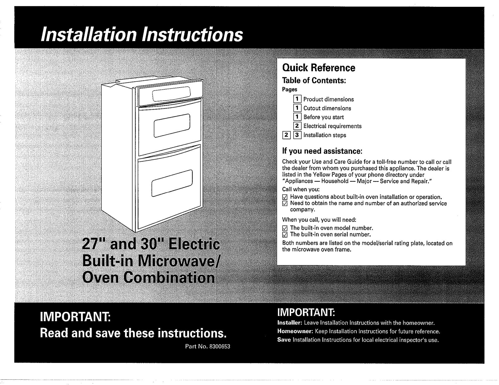 Whirlpool GSC308PJQ05, KEMC308KBL0, KEMC377KBT01, KEMC377KWH02, KEMC377KSS05 Installation Guide