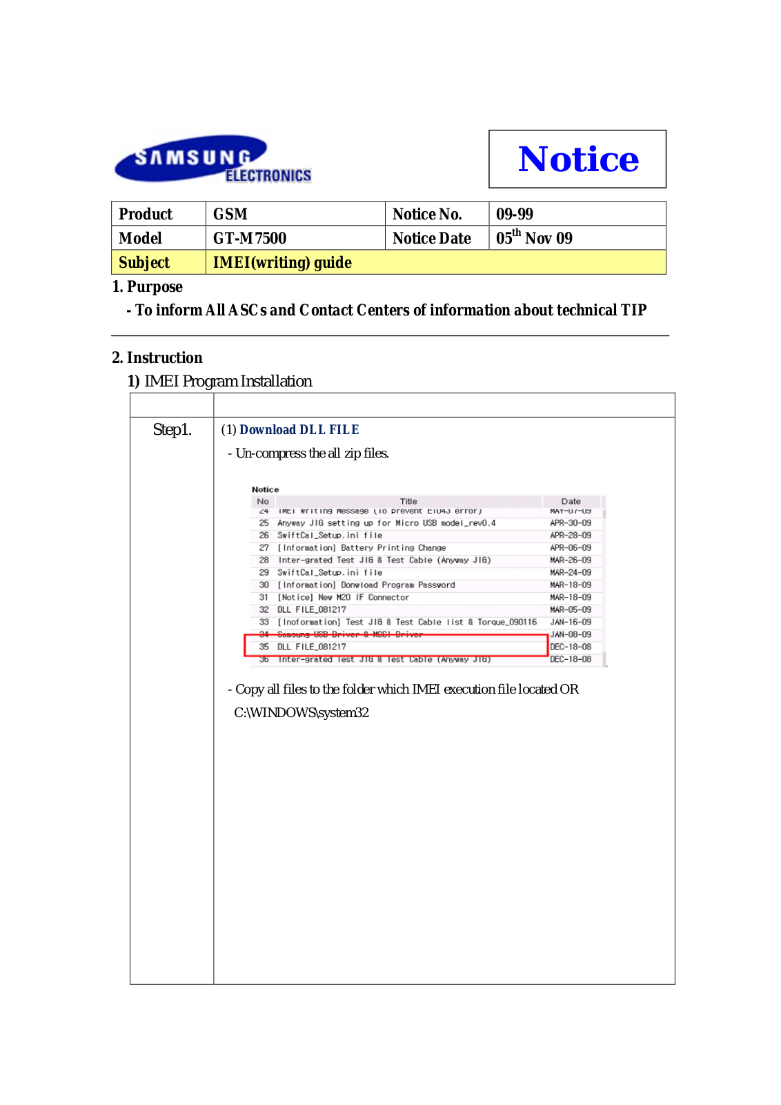 Samsung M7500 Notice