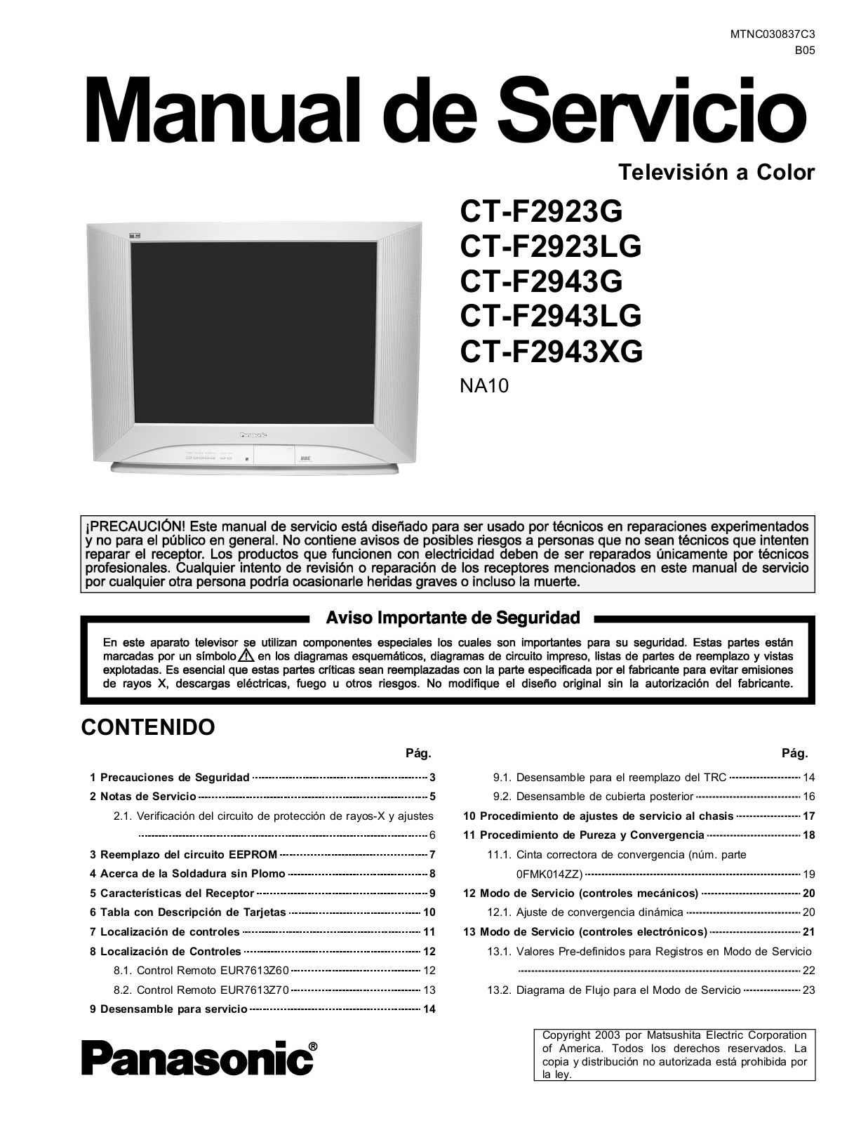 Panasonic CT F2923G, CT F2923LG, CT F2943G, CT F2943LG, CT F XFP406 Service Manual