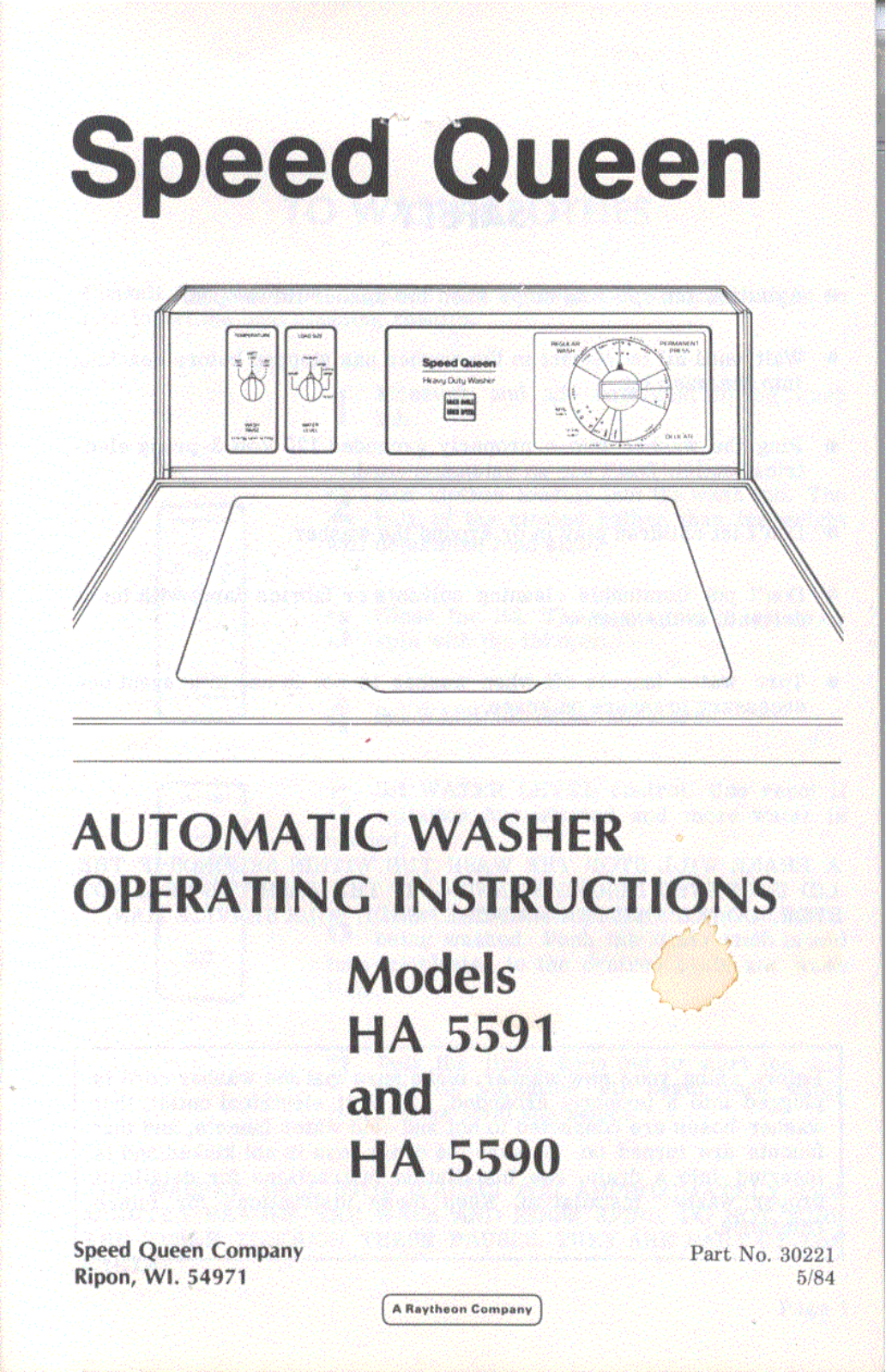 Speed Queen HA 5591, HA 5590 User Manual