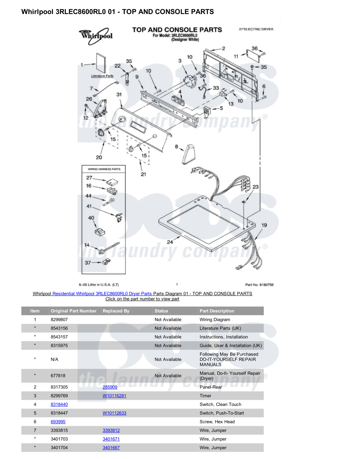 Whirlpool 3RLEC8600RL0 Parts Diagram