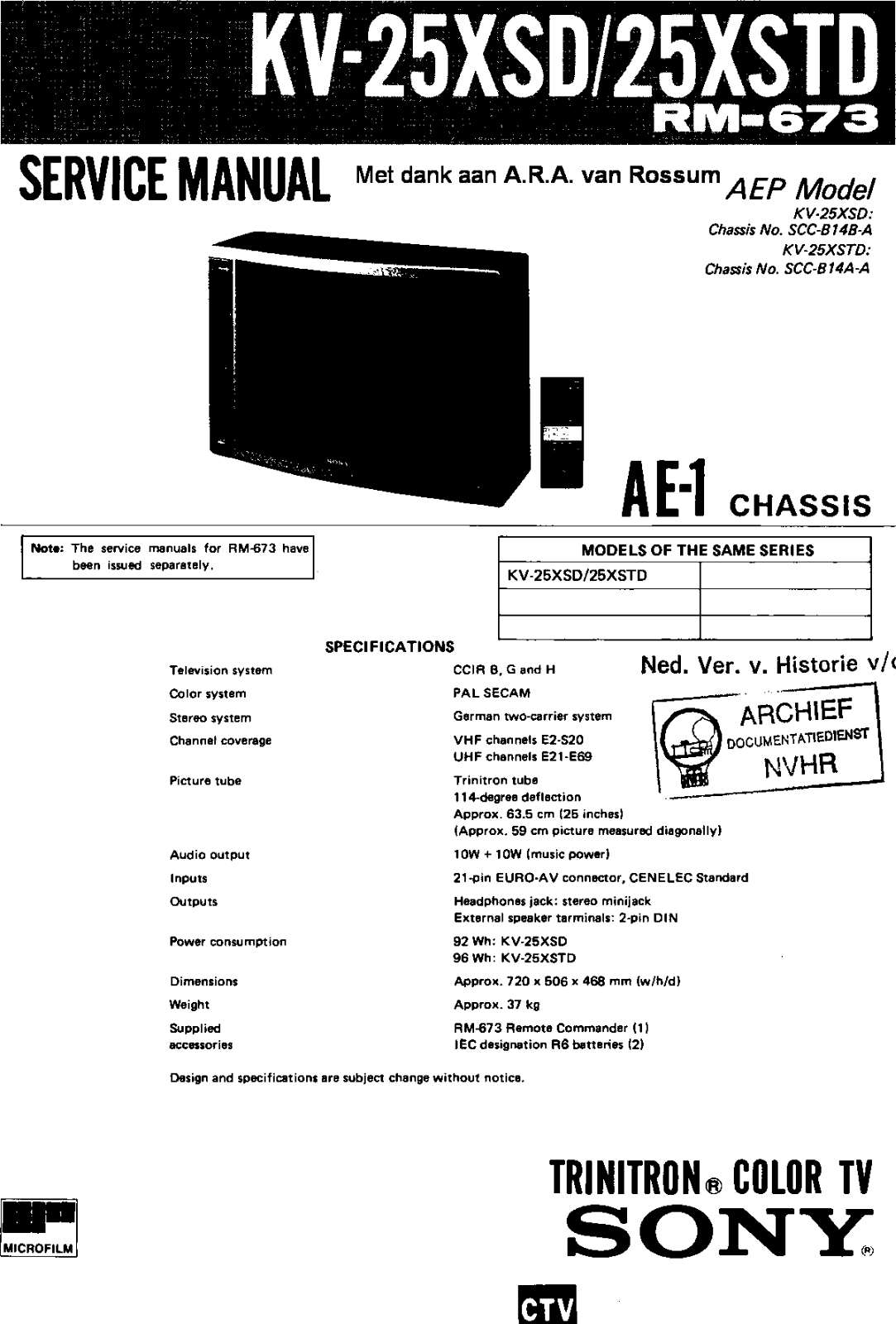 Sony KV-25XSD, KV-25XSTD Schematic