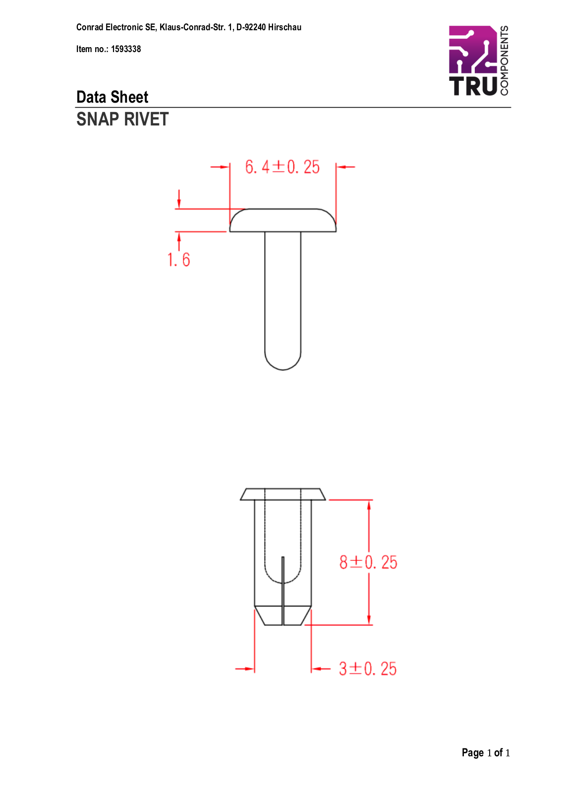 TRU COMPONENTS 1593338 Data Sheet