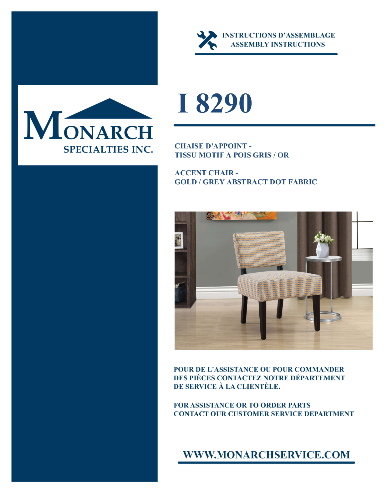 Monarch I828793ACCENTCHAIR Assembly Guide