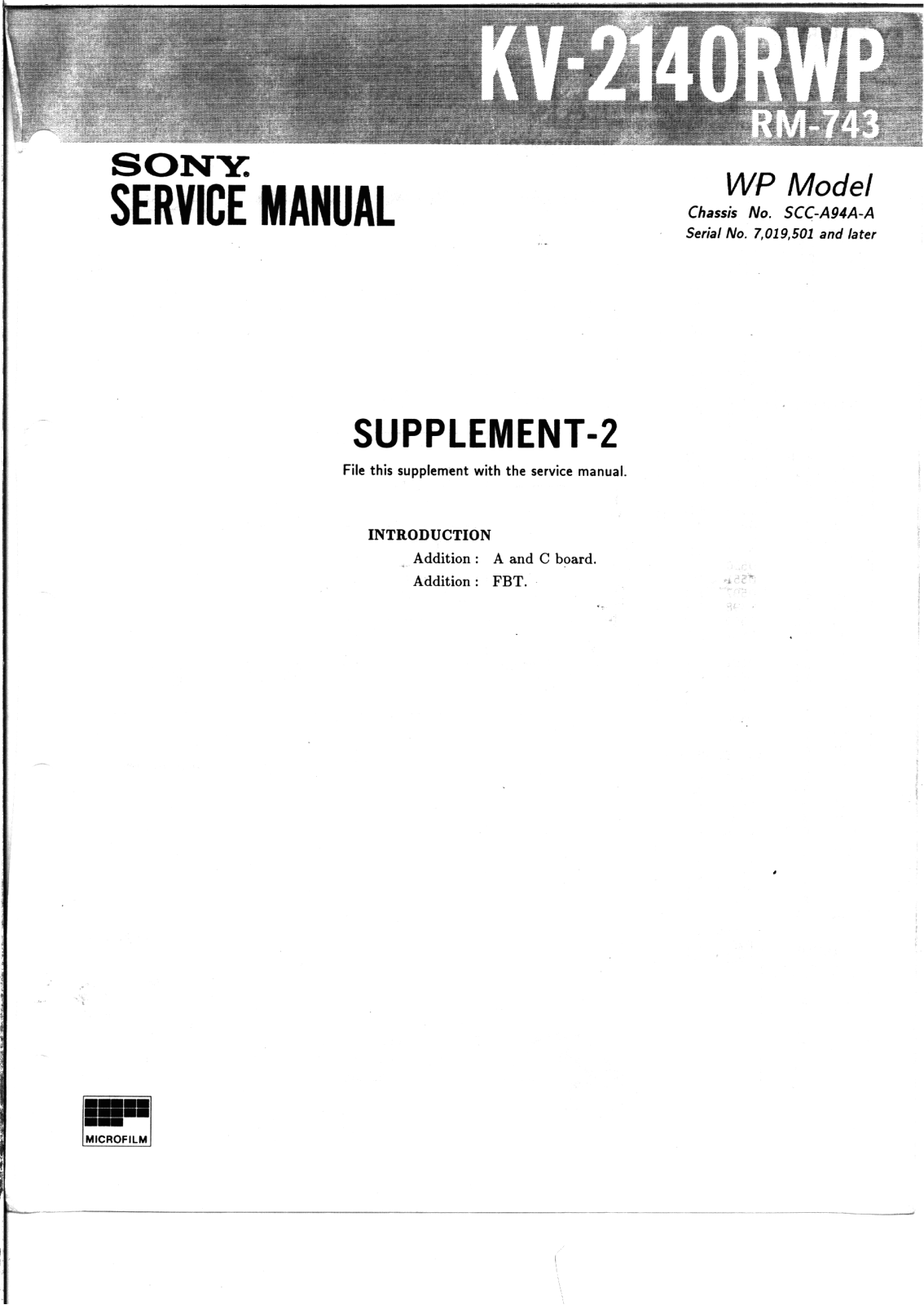 SONY KV 2140RWP Service Manual