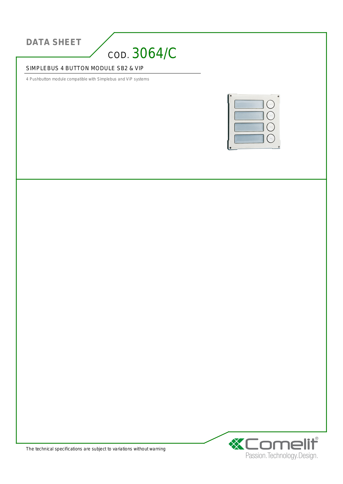 Comelit 3064-C Specsheet