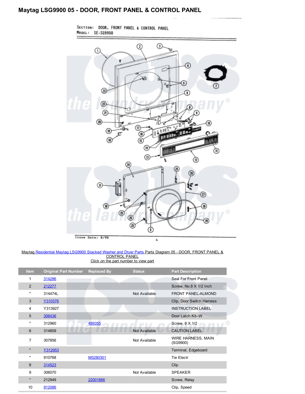 Maytag LSG9900 Stacked and Parts Diagram