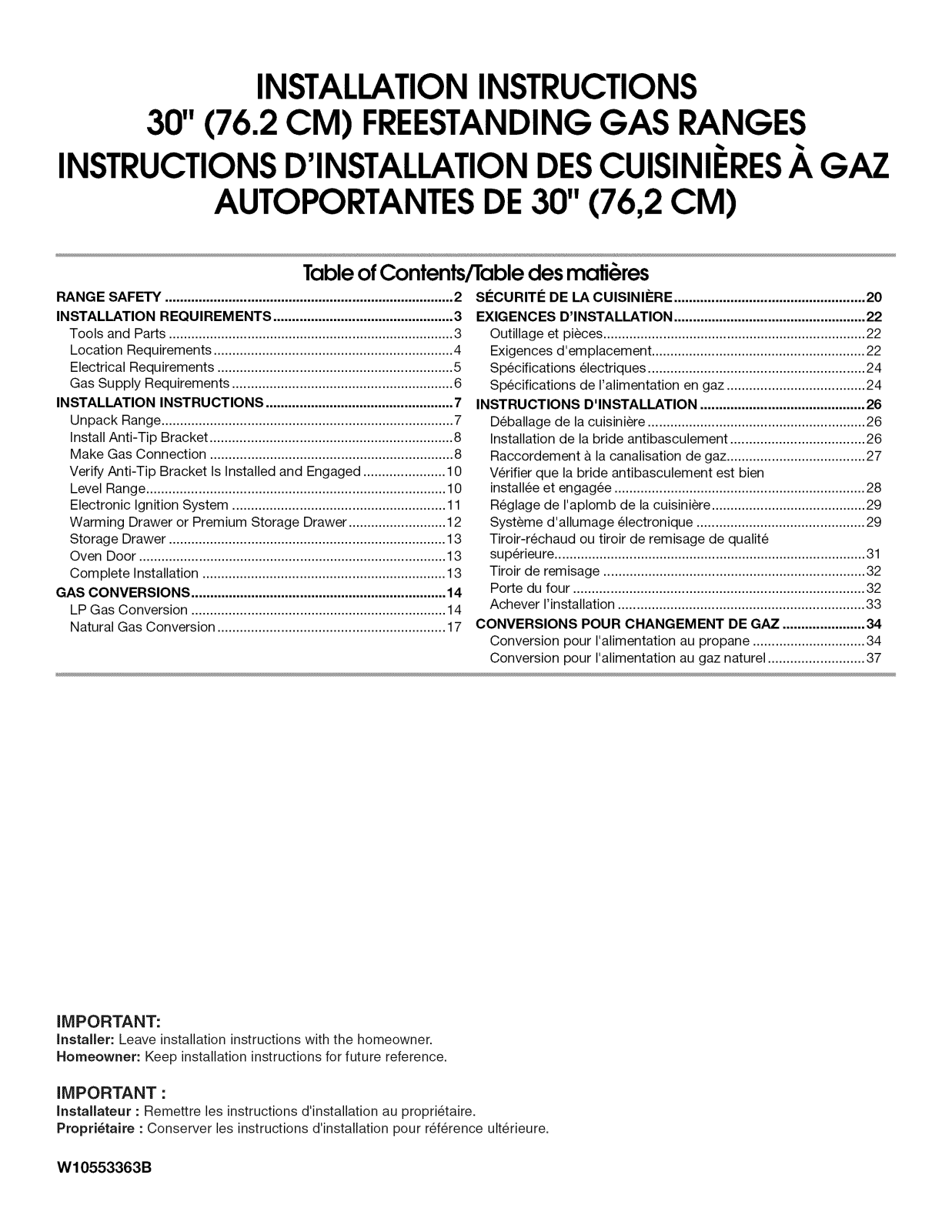 KitchenAid MGR8700DE0, WFG540H0AW2, KGRS303BWH1, MGR8800DE0, WFG710H0AE1 Installation Guide