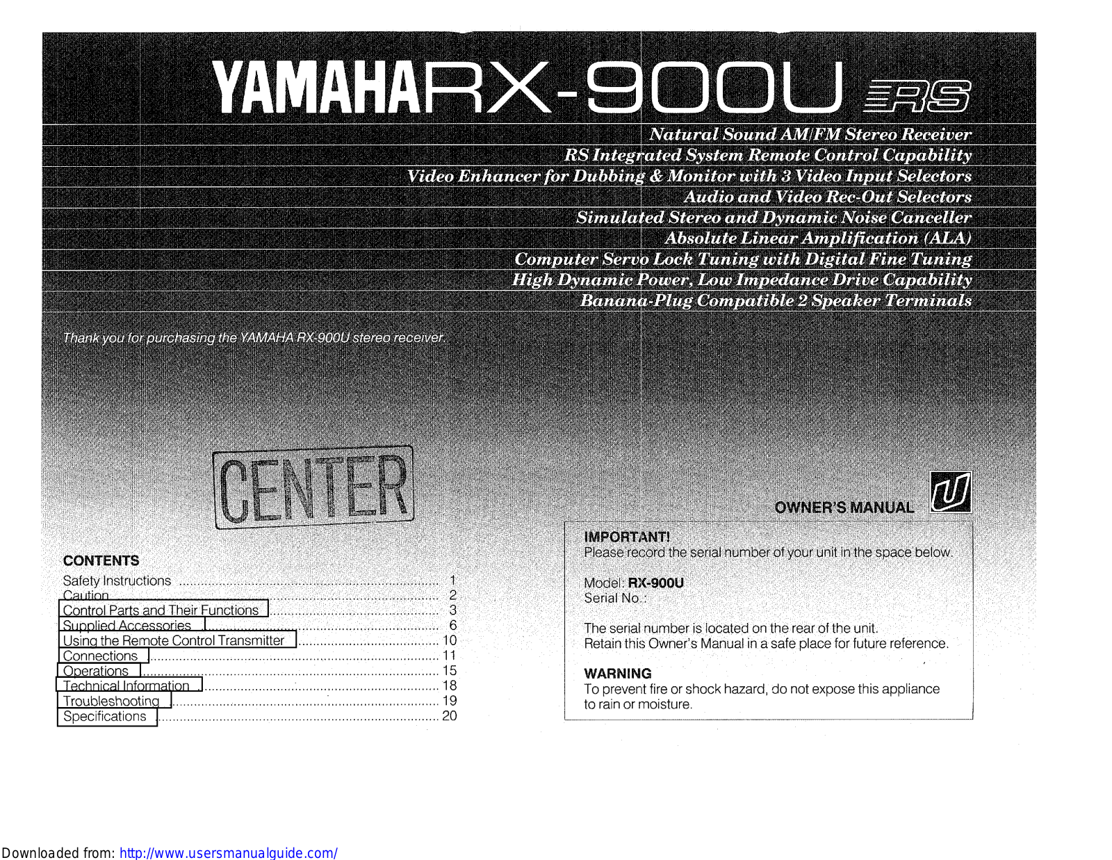 Yamaha Audio RX-900U User Manual
