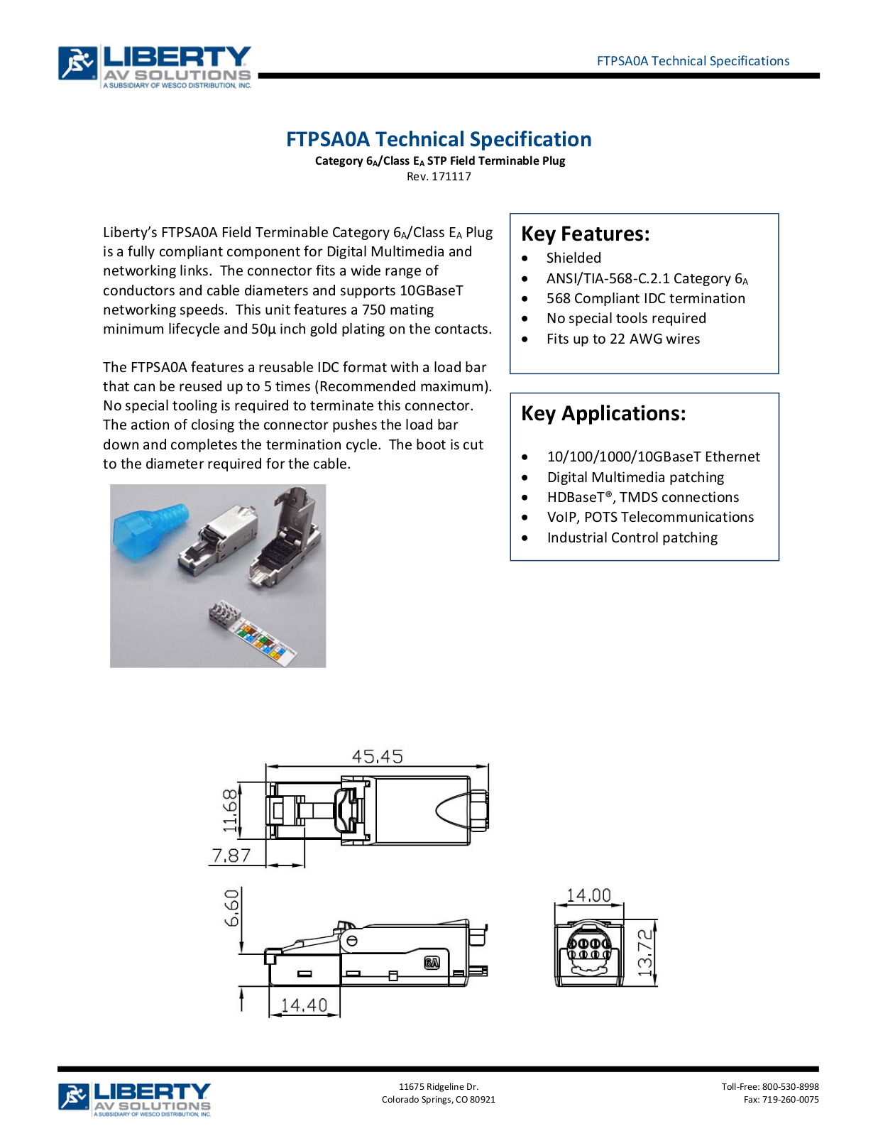 Liberty AV FTPSA0A Specifications