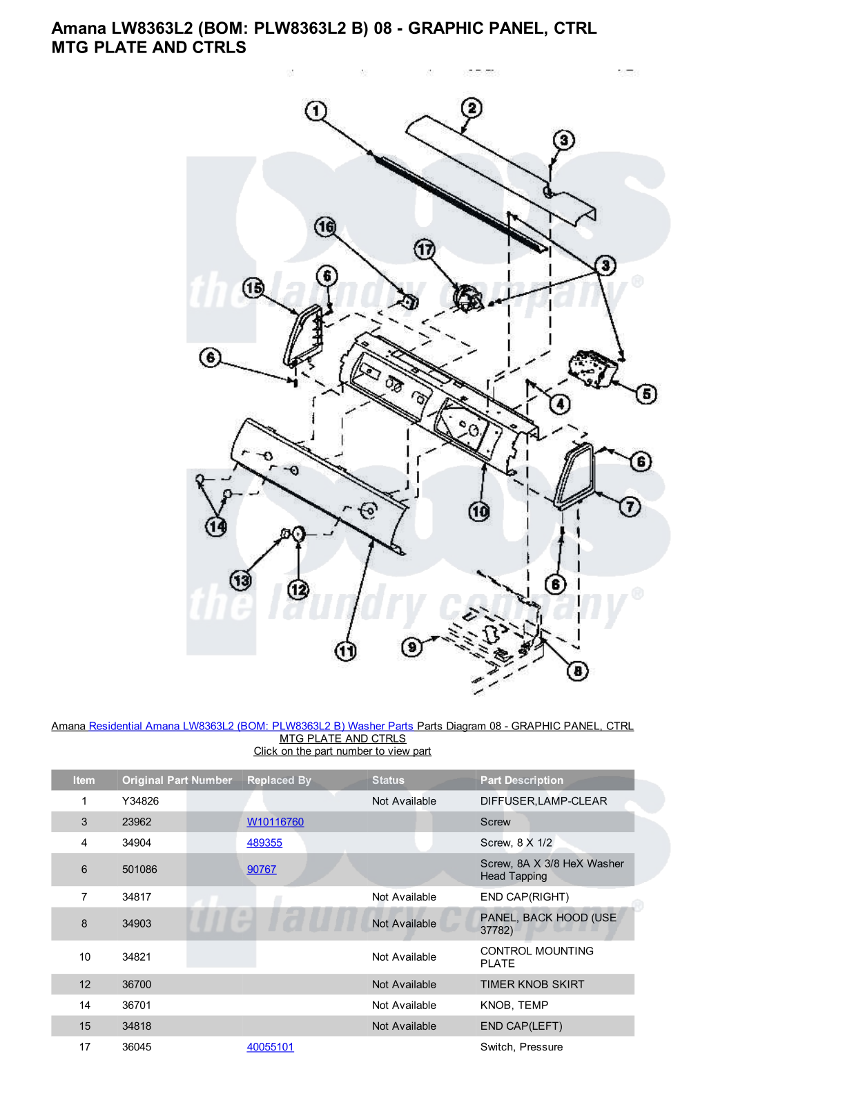 Amana LW8363L2 Parts Diagram