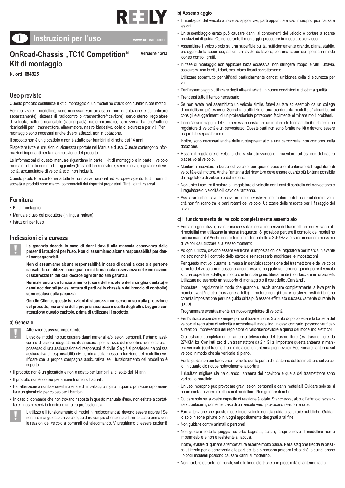 Reely TC10 Competition User manual