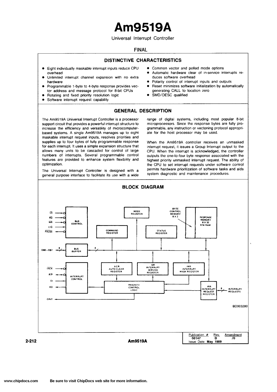 AMD Advanced Micro Devices Am9519APC, Am9519AJC, Am9519ADIB, Am9519ADCB, Am9519ADC Datasheet