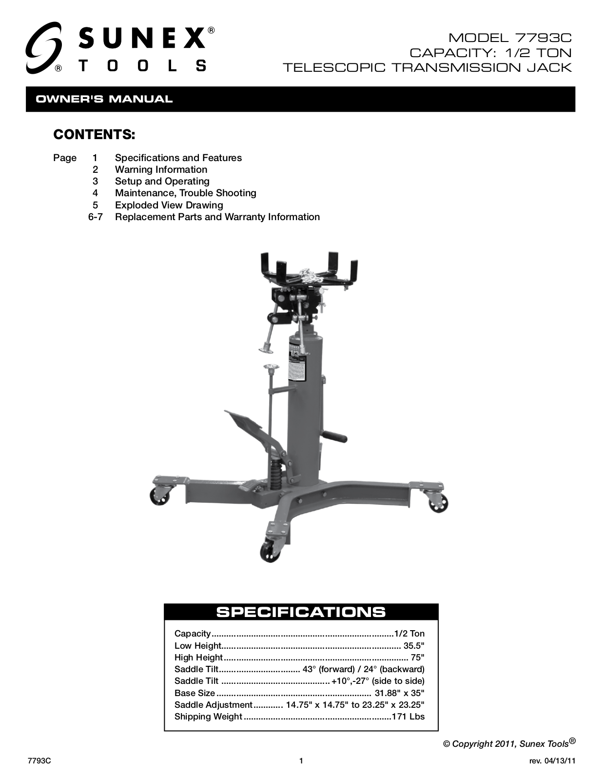 Sunex Tools 7793C User Manual