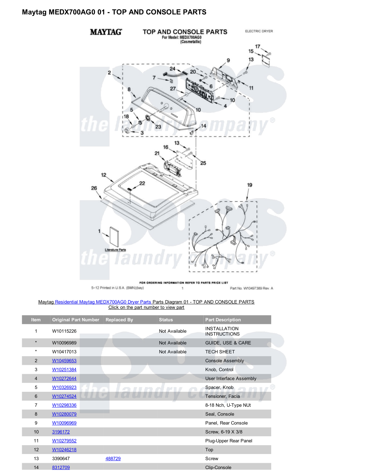 Maytag MEDX700AG0 Parts Diagram