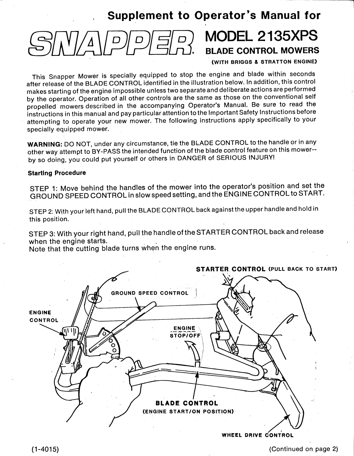 Snapper 2135XPS User Manual