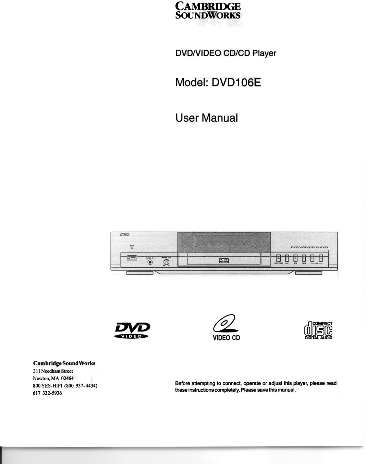 Cambridge soundworks DVD106 User Manual