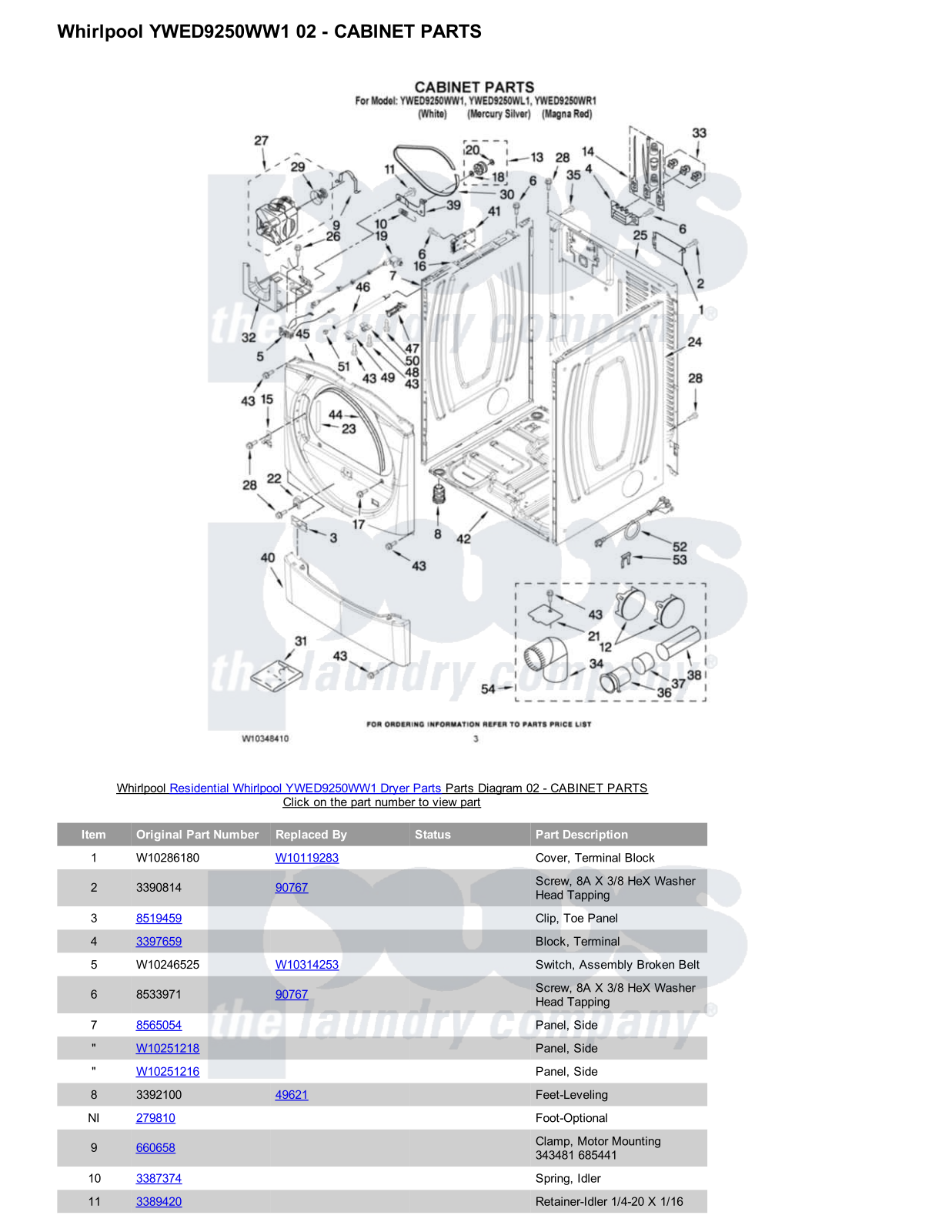 Whirlpool YWED9250WW1 Parts Diagram