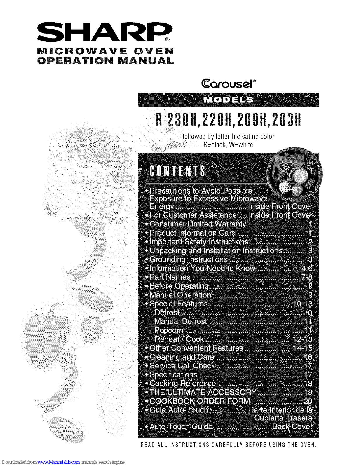 Sharp Carousel R-203HW, Carousel R-209H, Carousel R-220H, Carousel R-230H Operation Manual - ManualMachine.com