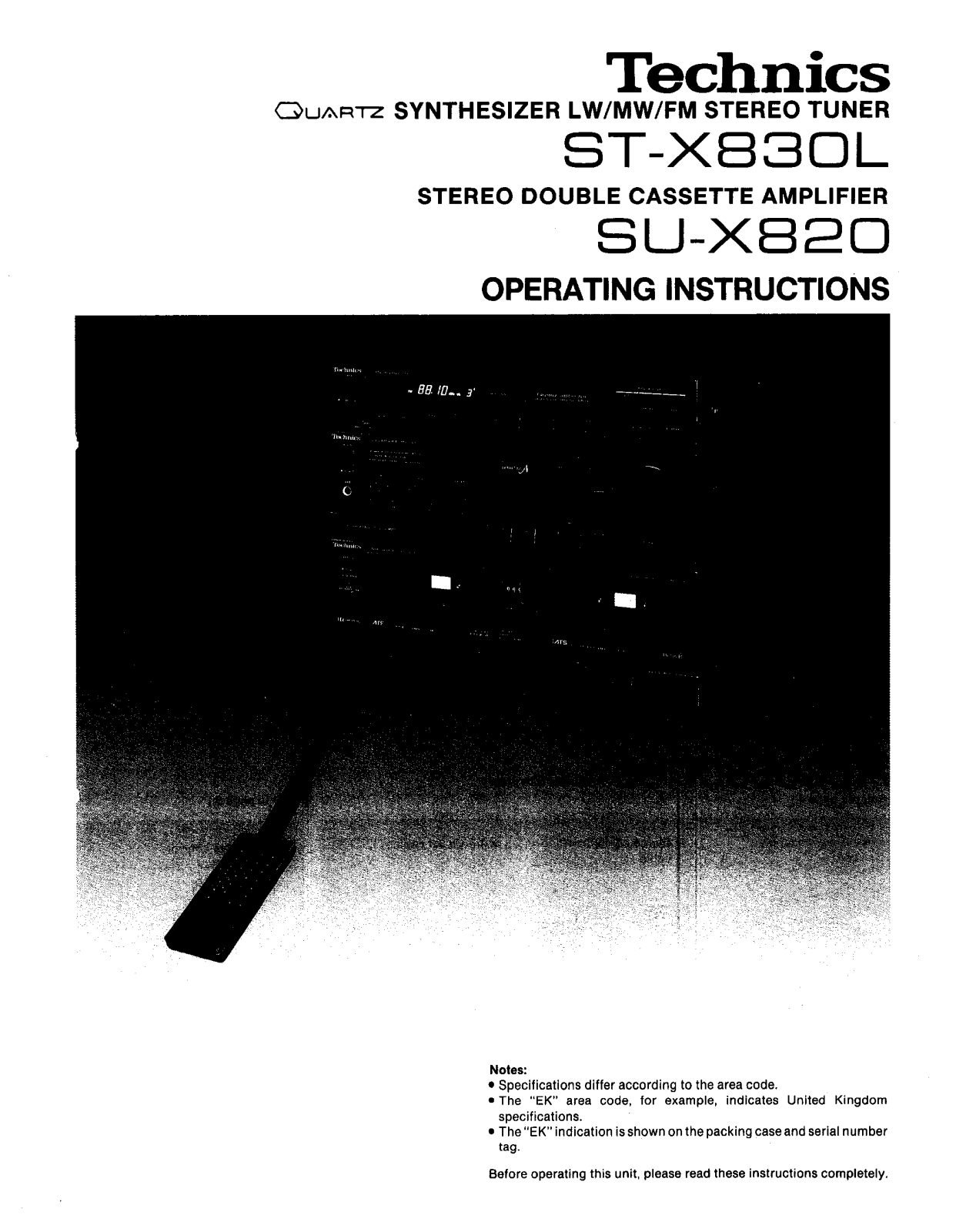 Panasonic STX830L, SU-X820 User Manual