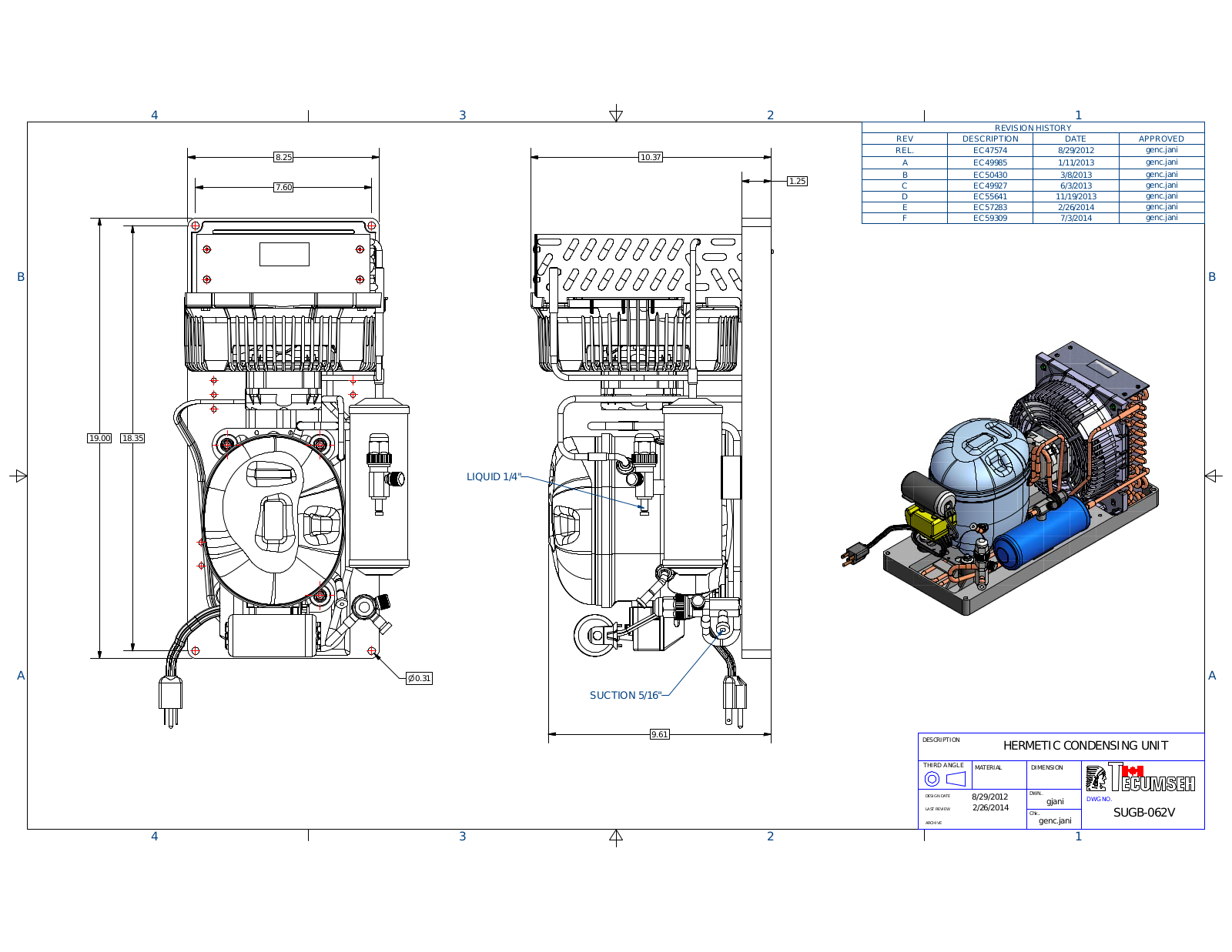 Tecumseh AE2410Y-AA1AGC, AE2410Z-AA1AGC, AE2413Y-AA1BGC, AE2415Z-AA1AGC, AE4425Z-AA1AGC Drawing Data