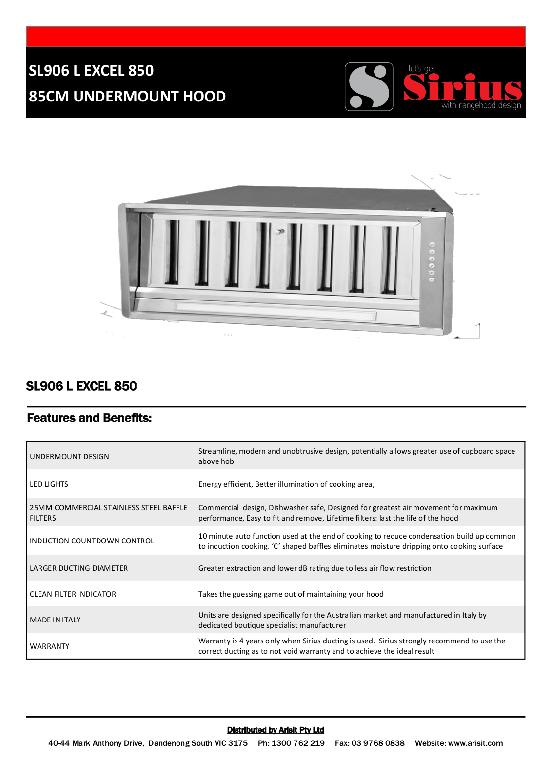 Sirius SL906 L EXCEL 850 Datasheet - ManualMachine.com