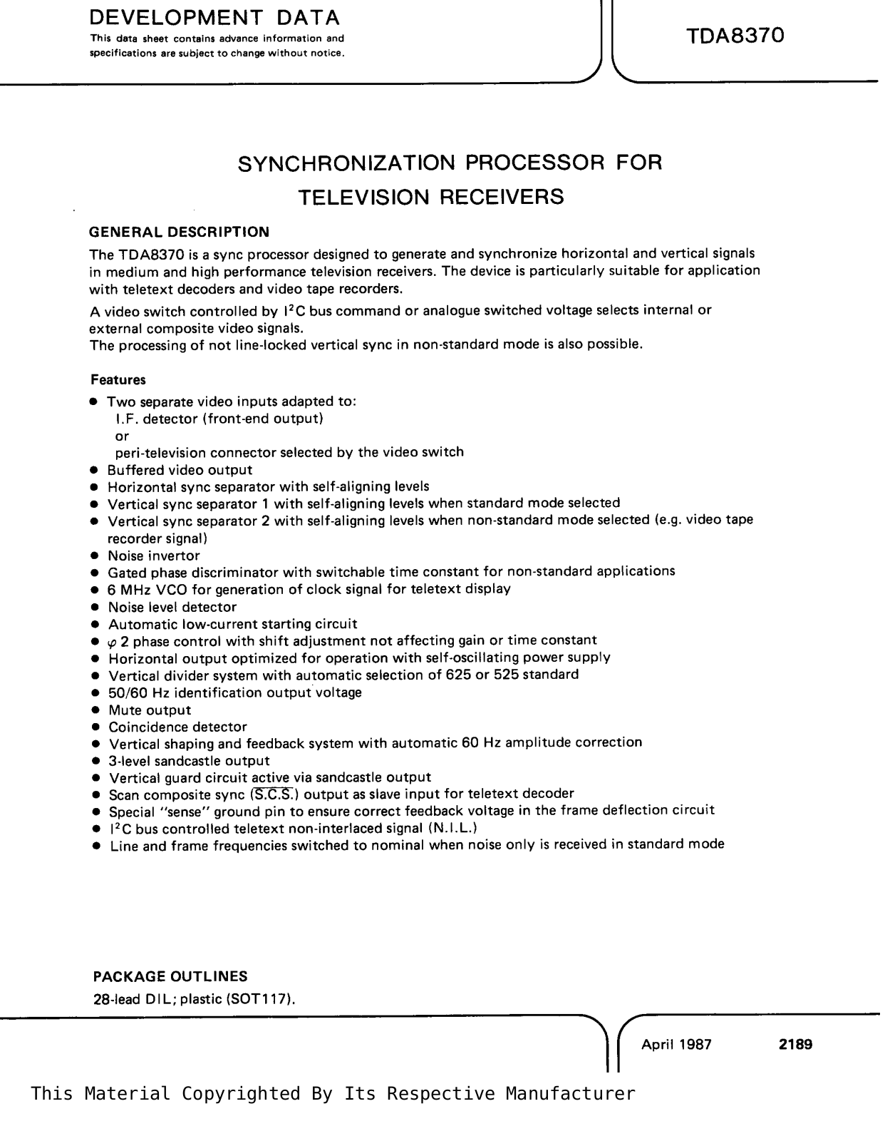 Philips TDA8370 Datasheet